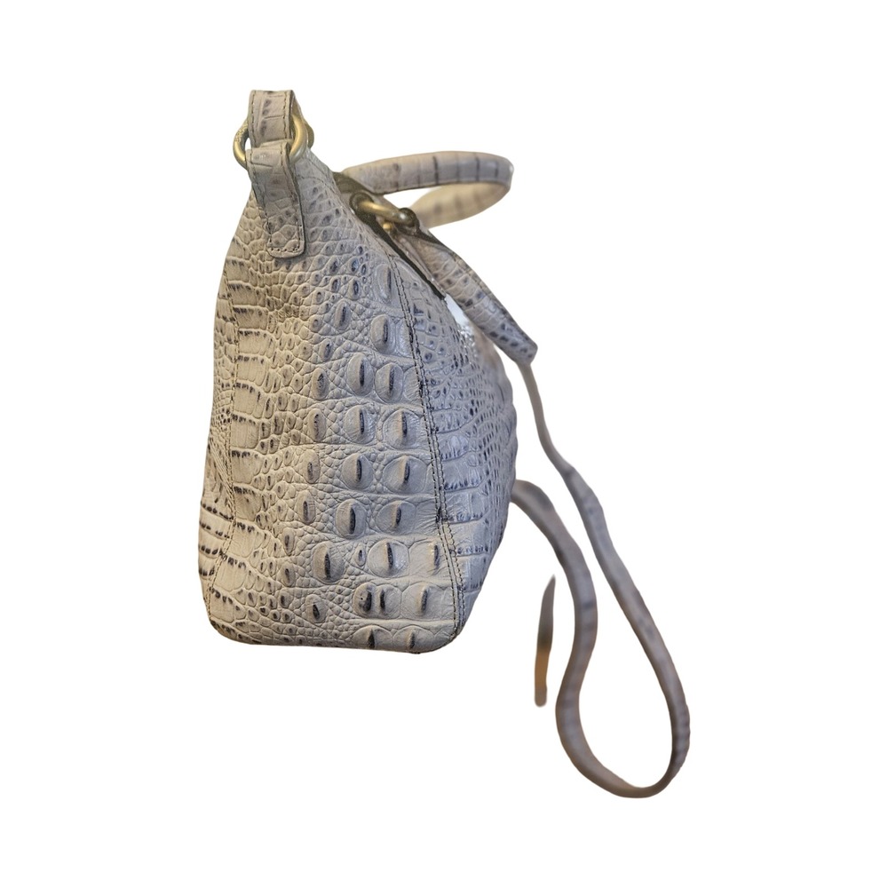 Brahmin Croc Embossed Leather Satchel Crossbody Bag Gray Cream Gold Hardware - Picture 4 of 15